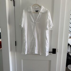 J Crew Linen Pop- over shirt dress- White , Size Petite L